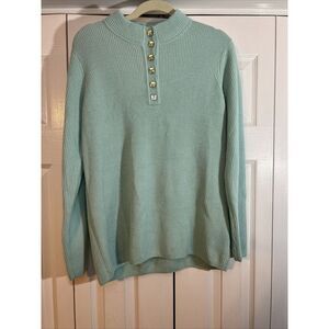 Norm Thompson Sweater Women's‎ Medium Blue/Green Ribbed Mock Neck NWOT